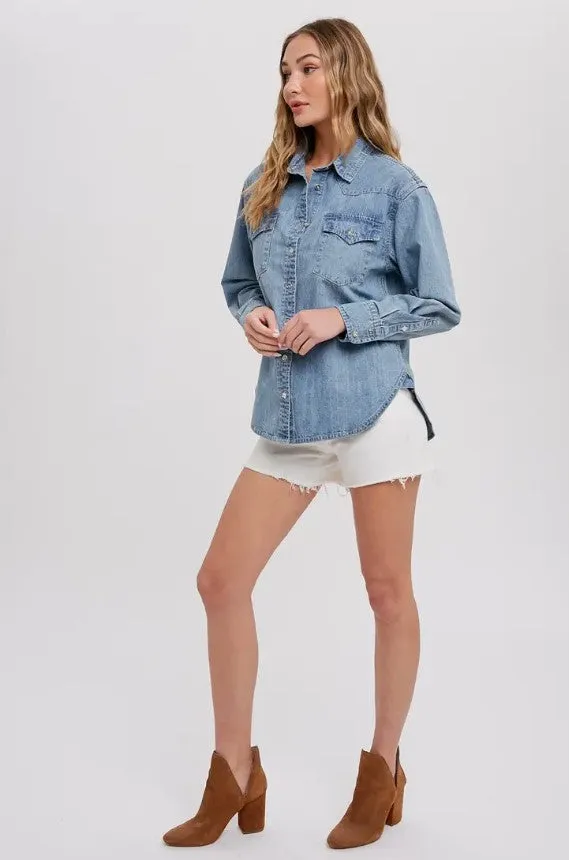 Western Denim Button Down Top