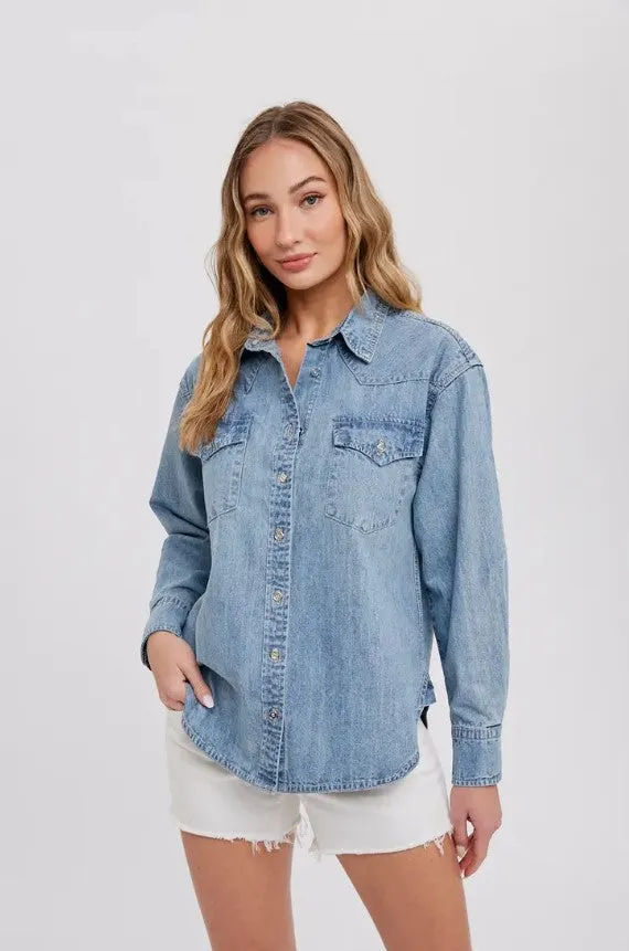 Western Denim Button Down Top