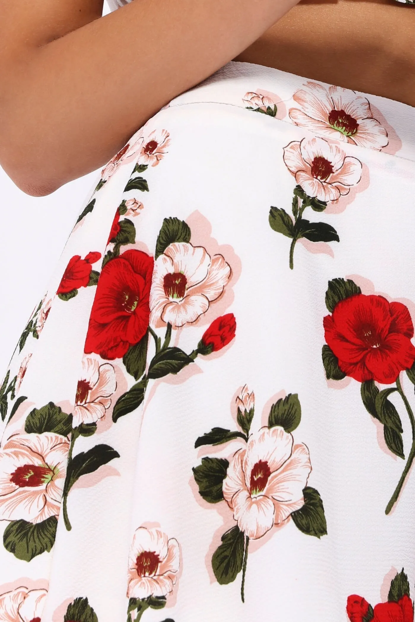 White Floral Print Shorts