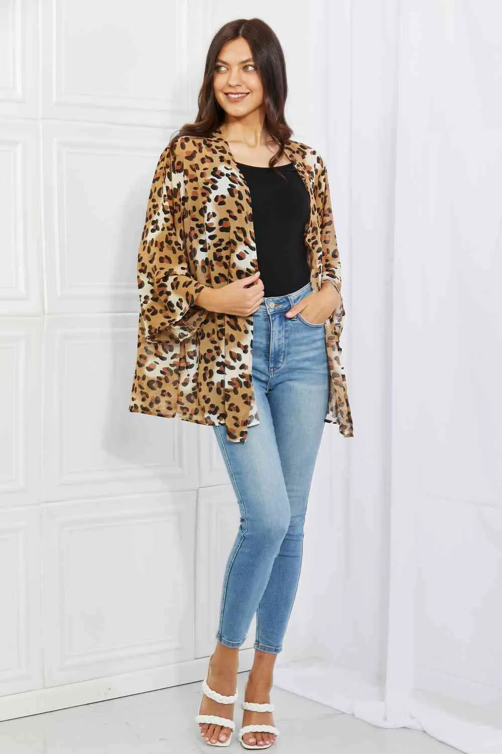 Wild Muse Full Size Animal Print Kimono in Camel