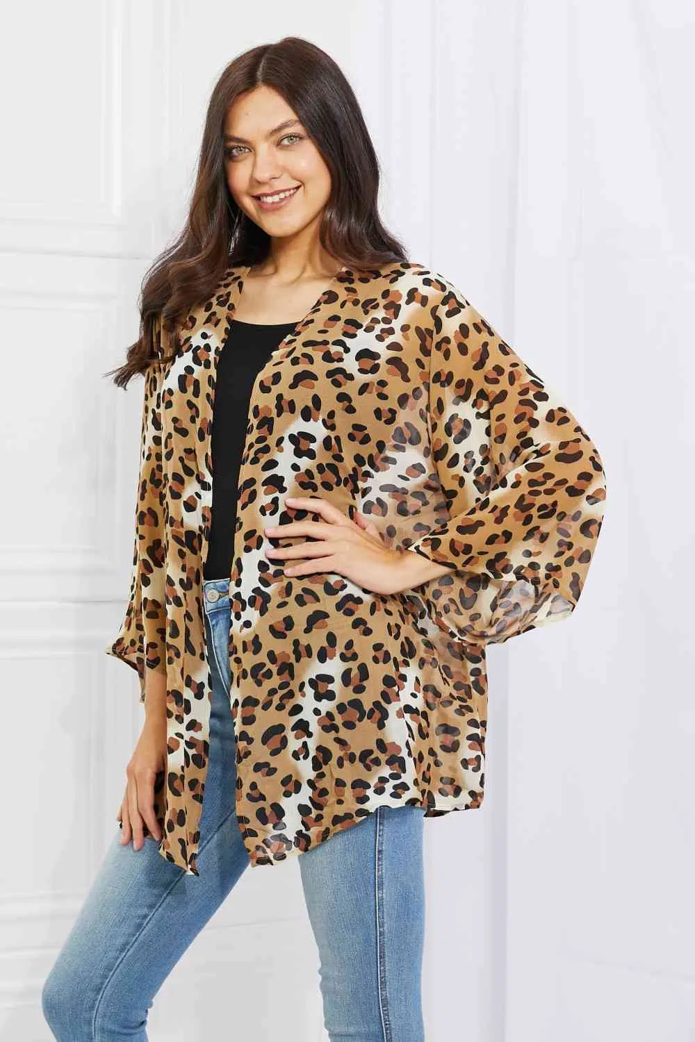 Wild Muse Full Size Animal Print Kimono in Camel