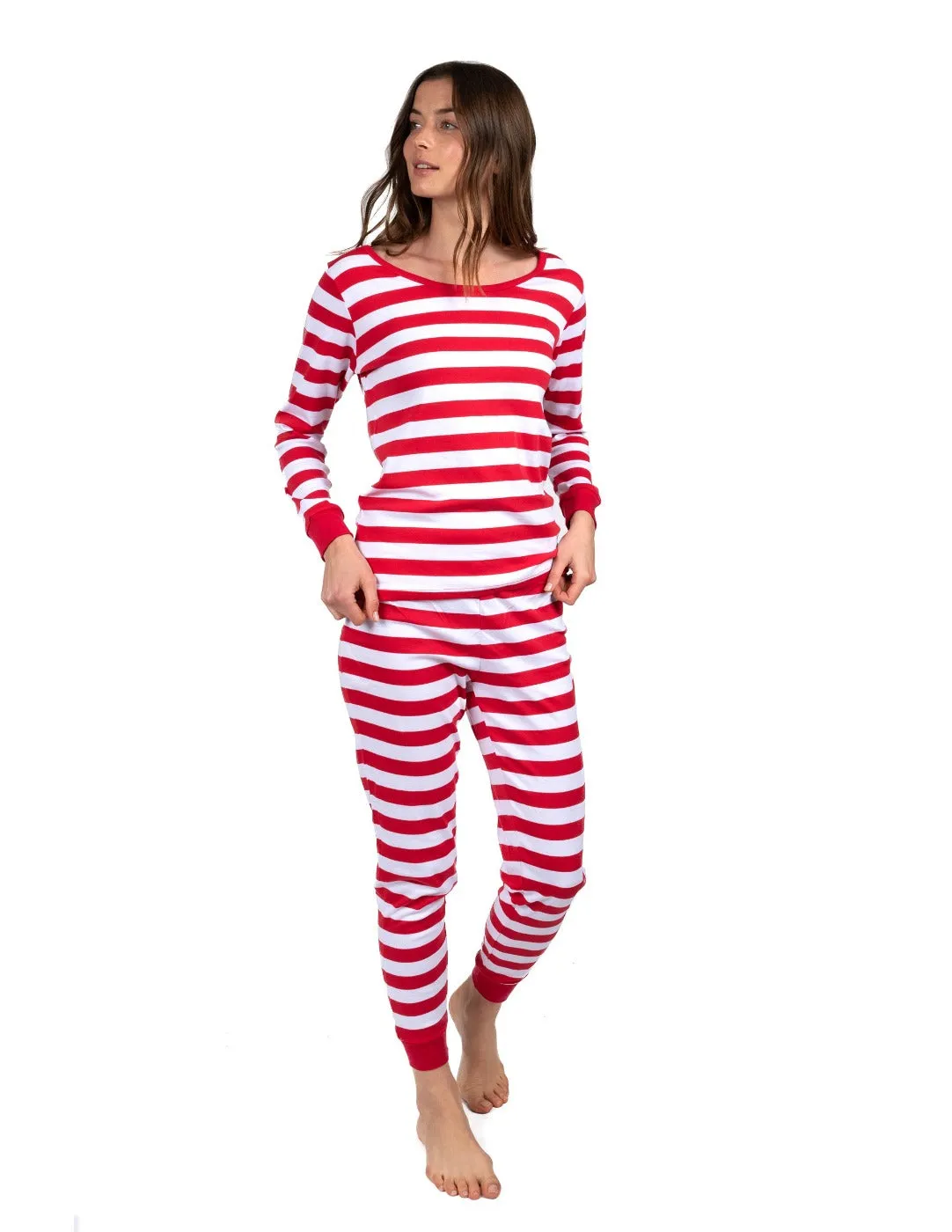 Women's Red Cotton Stripes Pajamas