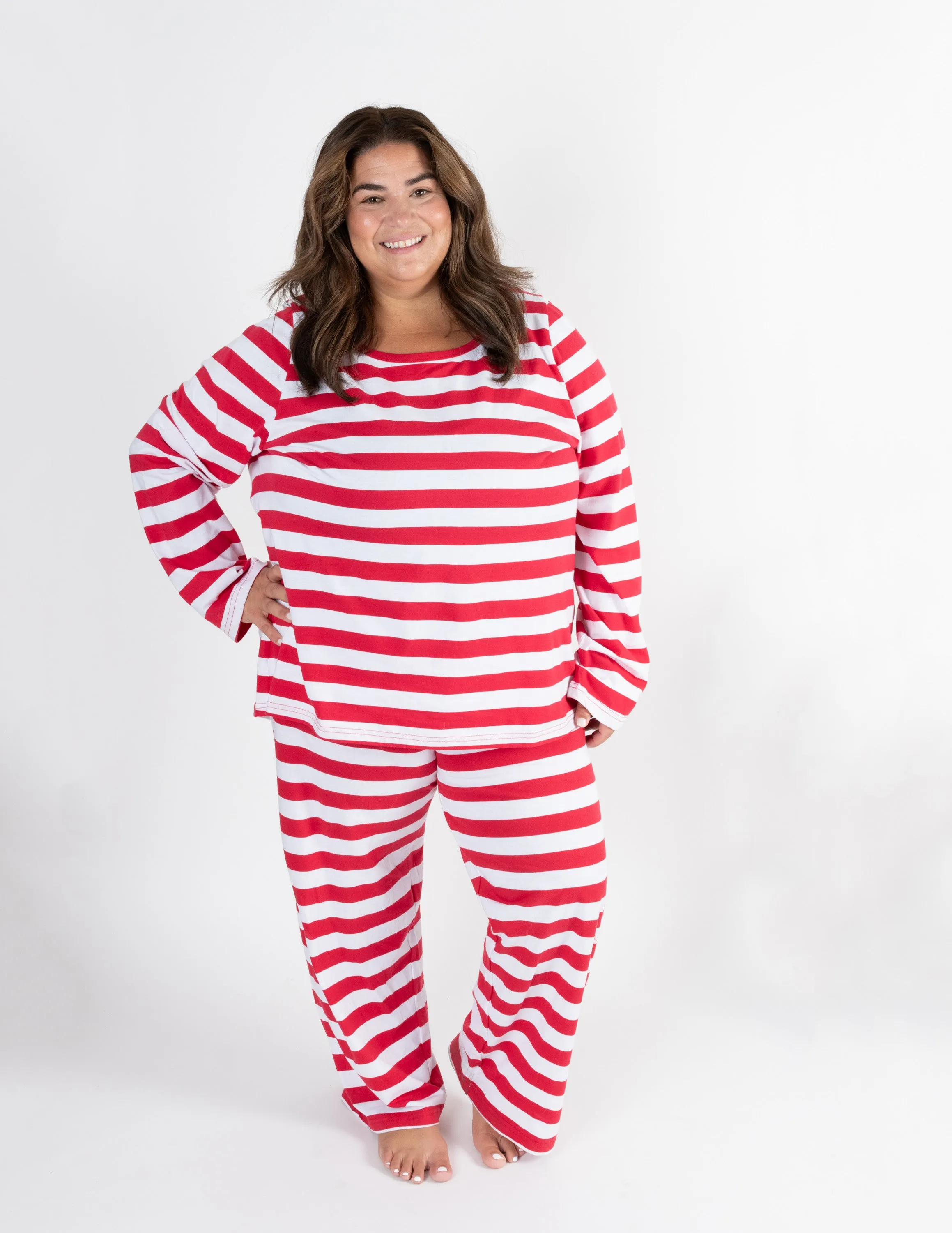 Women's Red Cotton Stripes Pajamas