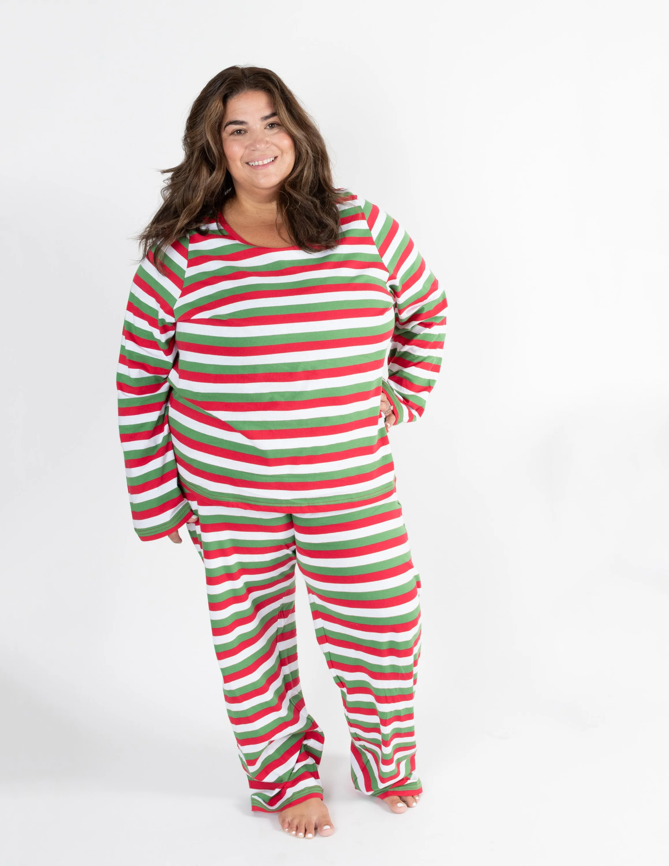 Women's Red Cotton Stripes Pajamas