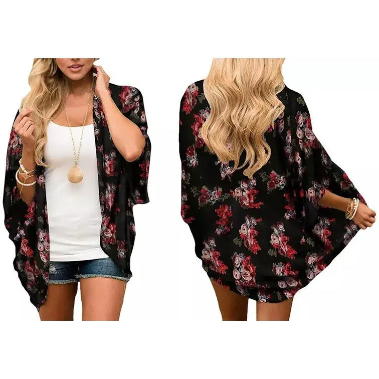 Women's Summer Kimono Cardigan Cover Up in Leopard and Floral