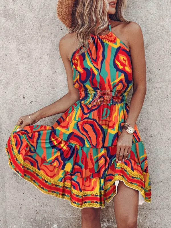 Women's Vibrant Colorful Blouson Halter Sundress