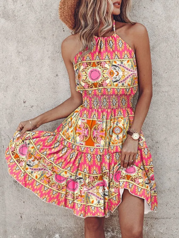 Women's Vibrant Colorful Blouson Halter Sundress