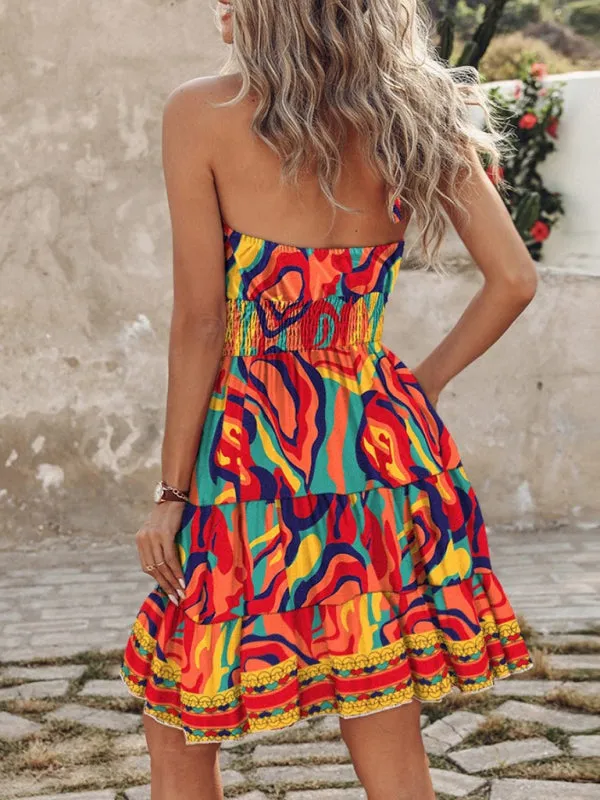 Women's Vibrant Colorful Blouson Halter Sundress