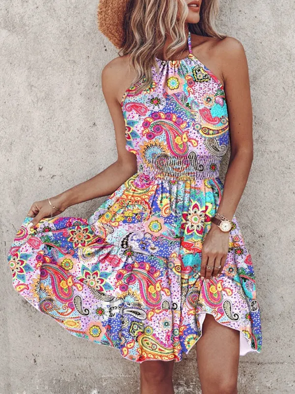 Women's Vibrant Colorful Blouson Halter Sundress