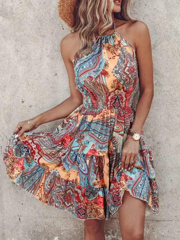 Women's Vibrant Colorful Blouson Halter Sundress